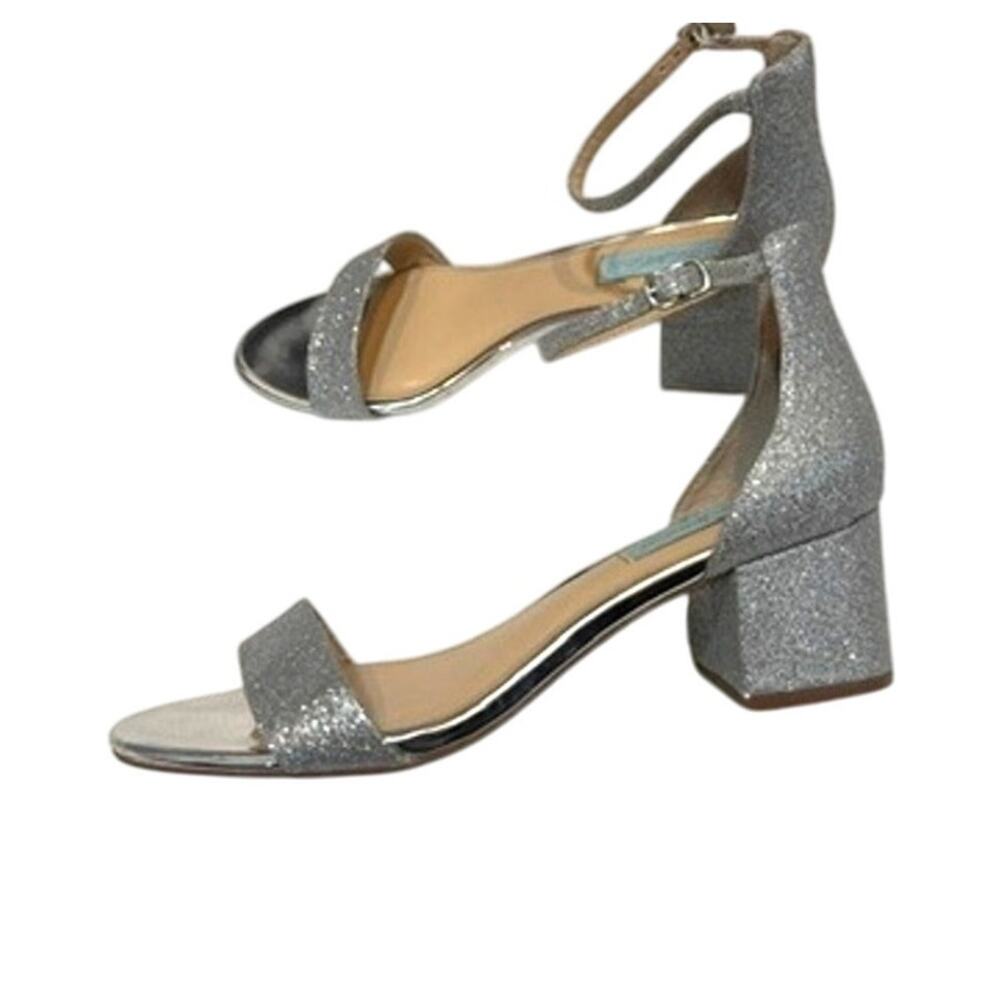 Blue by Betsey Johnson MIRI 8.5 silver glitter heeled sandal 3068